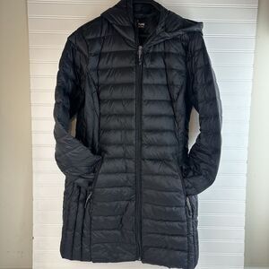 Aventure Womens Black Hooded Packable Long Zip Puffer Down Coat Jacket Size L
